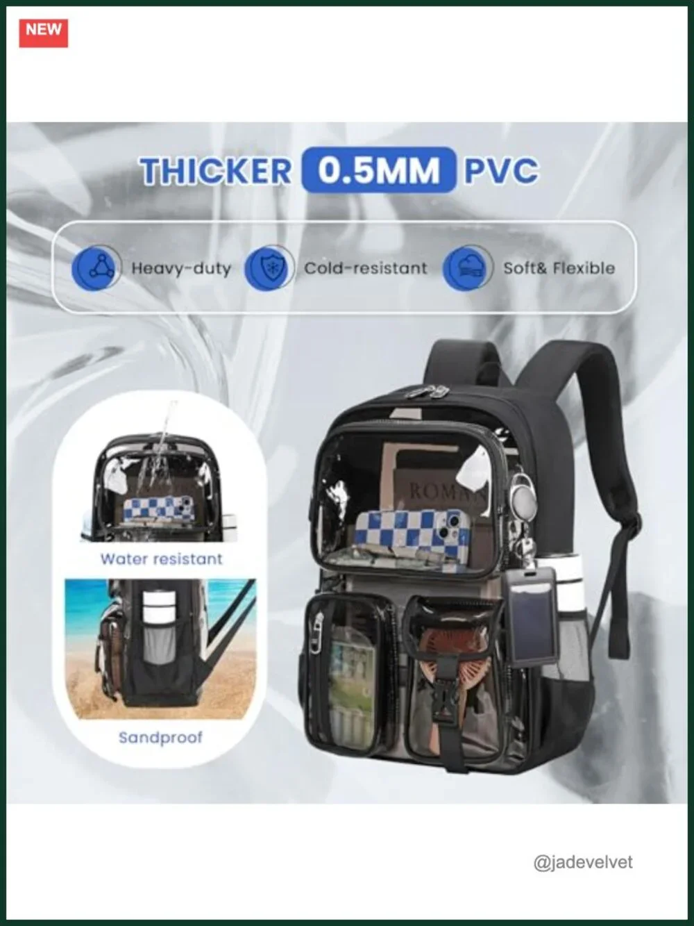 Clear Heavy Duty Backpack with ID Holder for School
